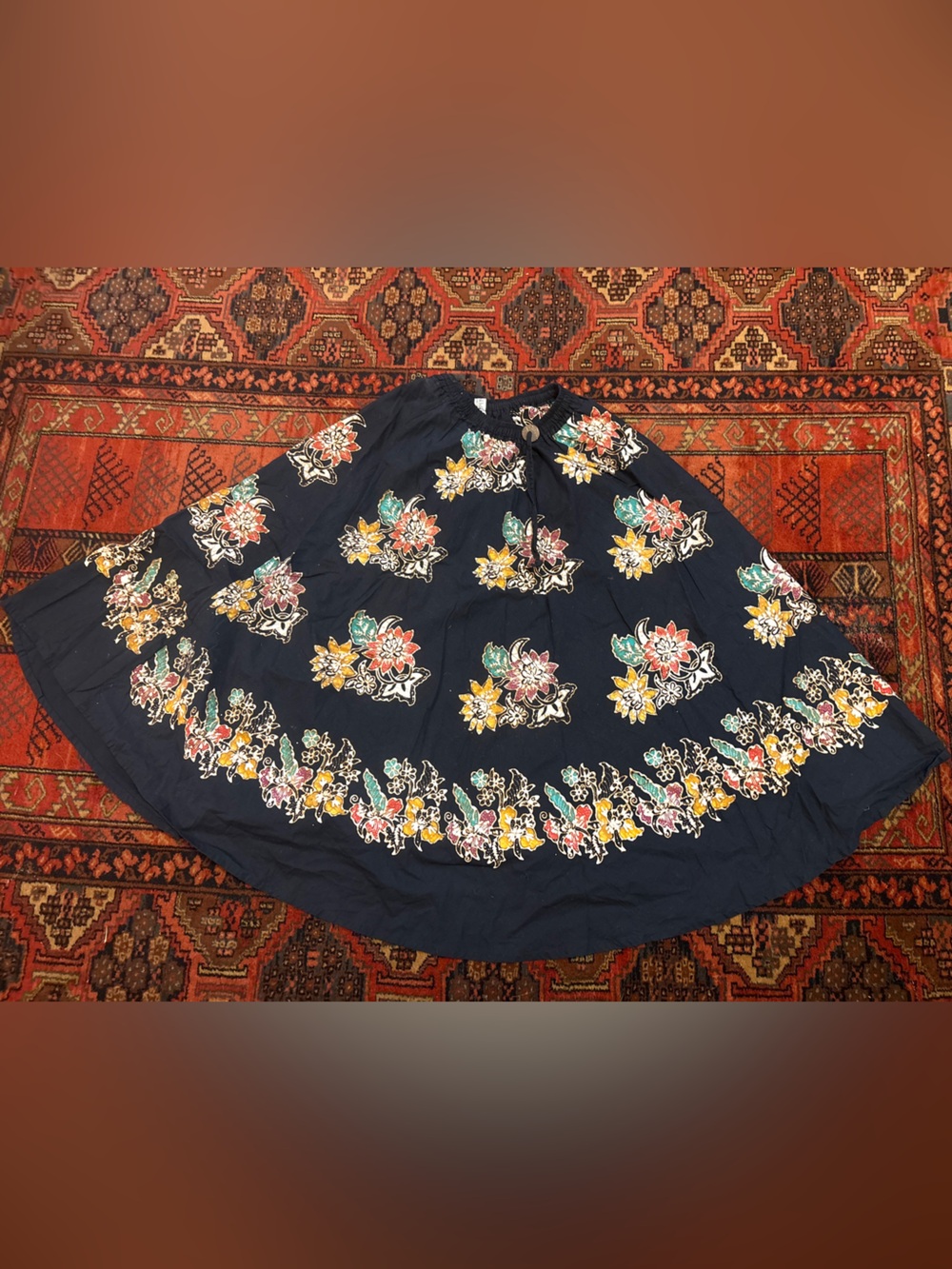 Bakal Batik Navy Floral Embroidered A-Line Skirt